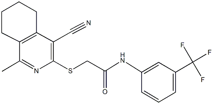 2-[(4-cyano-1-methyl-5,6,7,8-tetrahydro-3-isoquinolinyl)sulfanyl]-N-[3-(trifluoromethyl)phenyl]acetamide Struktur