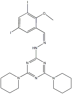 3,5-diiodo-2-methoxybenzaldehyde [4,6-di(1-piperidinyl)-1,3,5-triazin-2-yl]hydrazone Struktur