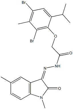 2-(2,4-dibromo-6-isopropyl-3-methylphenoxy)-N'-(1,5-dimethyl-2-oxo-1,2-dihydro-3H-indol-3-ylidene)acetohydrazide Structure