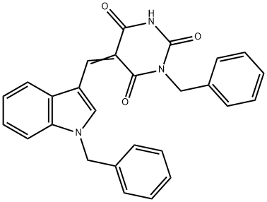 1-benzyl-5-[(1-benzyl-1H-indol-3-yl)methylene]-2,4,6(1H,3H,5H)-pyrimidinetrione Struktur