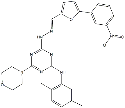 5-{3-nitrophenyl}-2-furaldehyde [4-(2,5-dimethylanilino)-6-morpholin-4-yl-1,3,5-triazin-2-yl]hydrazone Struktur