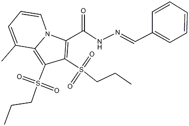 N'-benzylidene-8-methyl-1,2-bis(propylsulfonyl)-3-indolizinecarbohydrazide Struktur