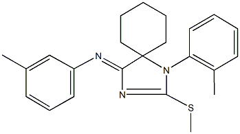 N-(3-methylphenyl)-N-[1-(2-methylphenyl)-2-(methylsulfanyl)-1,3-diazaspiro[4.5]dec-2-en-4-ylidene]amine Struktur