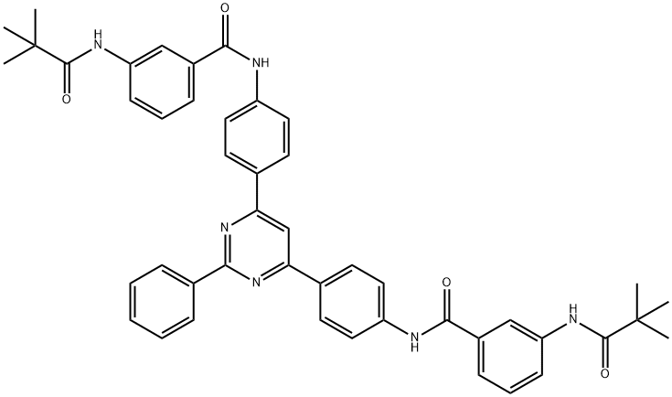 3-[(2,2-dimethylpropanoyl)amino]-N-(4-{6-[4-({3-[(2,2-dimethylpropanoyl)amino]benzoyl}amino)phenyl]-2-phenyl-4-pyrimidinyl}phenyl)benzamide Struktur