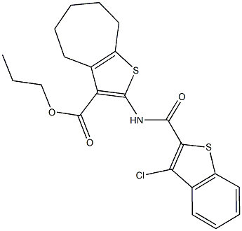 propyl 2-{[(3-chloro-1-benzothien-2-yl)carbonyl]amino}-5,6,7,8-tetrahydro-4H-cyclohepta[b]thiophene-3-carboxylate Struktur