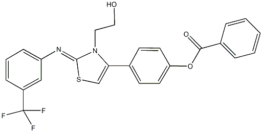 4-(3-(2-hydroxyethyl)-2-{[3-(trifluoromethyl)phenyl]imino}-2,3-dihydro-1,3-thiazol-4-yl)phenyl benzoate Struktur