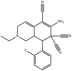 6-amino-2-ethyl-8-(2-fluorophenyl)-2,3,8,8a-tetrahydro-5,7,7(1H)-isoquinolinetricarbonitrile Struktur