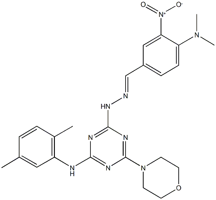 4-(dimethylamino)-3-nitrobenzaldehyde {4-[(2,5-dimethylphenyl)amino]-6-morpholin-4-yl-1,3,5-triazin-2-yl}hydrazone Struktur