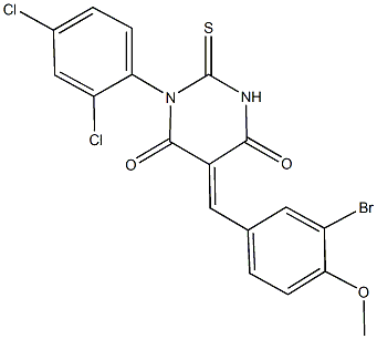 5-(3-bromo-4-methoxybenzylidene)-1-(2,4-dichlorophenyl)-2-thioxodihydro-4,6(1H,5H)-pyrimidinedione Struktur