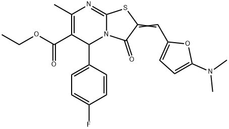 ethyl 2-{[5-(dimethylamino)-2-furyl]methylene}-5-(4-fluorophenyl)-7-methyl-3-oxo-2,3-dihydro-5H-[1,3]thiazolo[3,2-a]pyrimidine-6-carboxylate Struktur