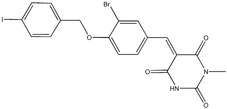 5-{3-bromo-4-[(4-iodobenzyl)oxy]benzylidene}-1-methyl-2,4,6(1H,3H,5H)-pyrimidinetrione Struktur