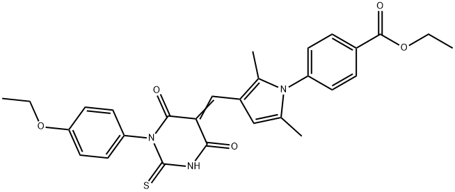 ethyl 4-{3-[(1-(4-ethoxyphenyl)-4,6-dioxo-2-thioxotetrahydro-5(2H)-pyrimidinylidene)methyl]-2,5-dimethyl-1H-pyrrol-1-yl}benzoate Struktur