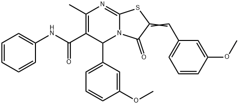 2-(3-methoxybenzylidene)-5-(3-methoxyphenyl)-7-methyl-3-oxo-N-phenyl-2,3-dihydro-5H-[1,3]thiazolo[3,2-a]pyrimidine-6-carboxamide Struktur