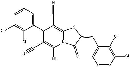 5-amino-2-(2,3-dichlorobenzylidene)-7-(2,3-dichlorophenyl)-3-oxo-2,3-dihydro-7H-[1,3]thiazolo[3,2-a]pyridine-6,8-dicarbonitrile Struktur