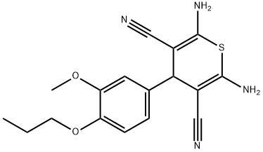 2,6-diamino-4-(3-methoxy-4-propoxyphenyl)-4H-thiopyran-3,5-dicarbonitrile Struktur