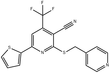 2-[(4-pyridinylmethyl)sulfanyl]-6-(2-thienyl)-4-(trifluoromethyl)nicotinonitrile Struktur