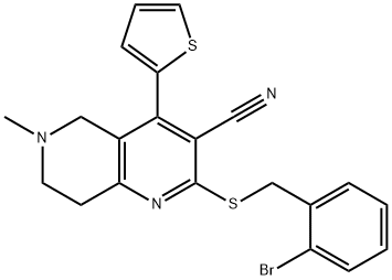 2-[(2-bromobenzyl)sulfanyl]-6-methyl-4-(2-thienyl)-5,6,7,8-tetrahydro[1,6]naphthyridine-3-carbonitrile Struktur