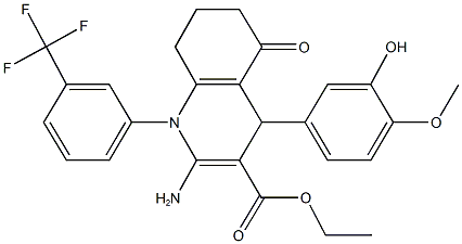 ethyl 2-amino-4-(3-hydroxy-4-methoxyphenyl)-5-oxo-1-[3-(trifluoromethyl)phenyl]-1,4,5,6,7,8-hexahydro-3-quinolinecarboxylate Struktur