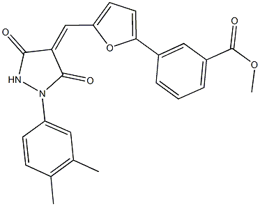 methyl 3-(5-{[1-(3,4-dimethylphenyl)-3,5-dioxo-4-pyrazolidinylidene]methyl}-2-furyl)benzoate Struktur