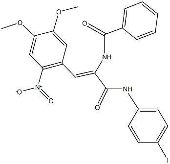 N-{2-{2-nitro-4,5-dimethoxyphenyl}-1-[(4-iodoanilino)carbonyl]vinyl}benzamide Struktur