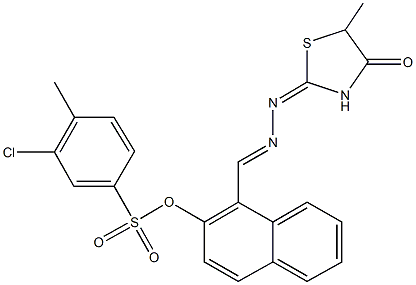 1-[2-(5-methyl-4-oxo-1,3-thiazolidin-2-ylidene)carbohydrazonoyl]-2-naphthyl 3-chloro-4-methylbenzenesulfonate Struktur