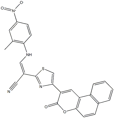 3-{4-nitro-2-methylanilino}-2-[4-(3-oxo-3H-benzo[f]chromen-2-yl)-1,3-thiazol-2-yl]acrylonitrile Struktur