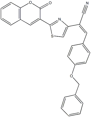 3-[4-(benzyloxy)phenyl]-2-[2-(2-oxo-2H-chromen-3-yl)-1,3-thiazol-4-yl]acrylonitrile Struktur