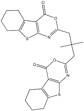 2-[2,2-dimethyl-3-(4-oxo-5,6,7,8-tetrahydro-4H-[1]benzothieno[2,3-d][1,3]oxazin-2-yl)propyl]-5,6,7,8-tetrahydro-4H-[1]benzothieno[2,3-d][1,3]oxazin-4-one Struktur