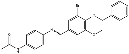 N-(4-{[4-(benzyloxy)-3-bromo-5-methoxybenzylidene]amino}phenyl)acetamide Struktur