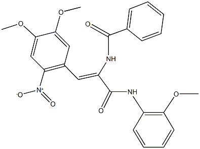 N-{2-{2-nitro-4,5-dimethoxyphenyl}-1-[(2-methoxyanilino)carbonyl]vinyl}benzamide Struktur