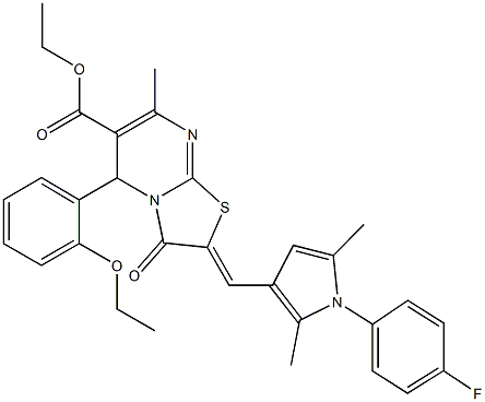 ethyl 5-(2-ethoxyphenyl)-2-{[1-(4-fluorophenyl)-2,5-dimethyl-1H-pyrrol-3-yl]methylene}-7-methyl-3-oxo-2,3-dihydro-5H-[1,3]thiazolo[3,2-a]pyrimidine-6-carboxylate Struktur