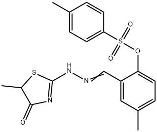 4-methyl-2-[2-(5-methyl-4-oxo-1,3-thiazolidin-2-ylidene)carbohydrazonoyl]phenyl 4-methylbenzenesulfonate Struktur