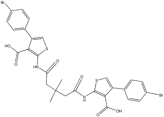 4-(4-bromophenyl)-2-[(5-{[4-(4-bromophenyl)-3-carboxy-2-thienyl]amino}-3,3-dimethyl-5-oxopentanoyl)amino]-3-thiophenecarboxylic acid Struktur