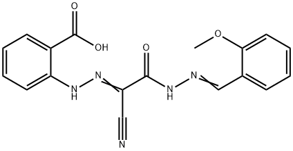 2-(2-{1-cyano-2-[2-(2-methoxybenzylidene)hydrazino]-2-oxoethylidene}hydrazino)benzoic acid Struktur