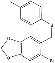 5-bromo-6-{[(4-methylphenyl)sulfanyl]methyl}-1,3-benzodioxole Struktur