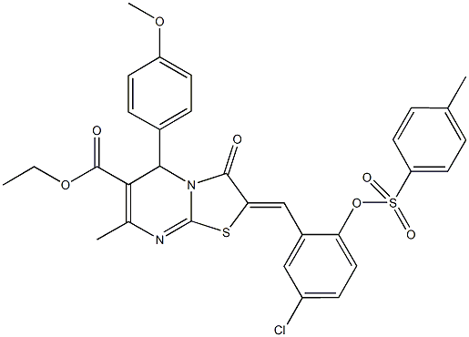 ethyl 2-(5-chloro-2-{[(4-methylphenyl)sulfonyl]oxy}benzylidene)-5-(4-methoxyphenyl)-7-methyl-3-oxo-2,3-dihydro-5H-[1,3]thiazolo[3,2-a]pyrimidine-6-carboxylate Struktur