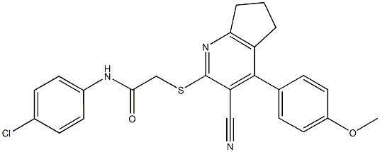 N-(4-chlorophenyl)-2-{[3-cyano-4-(4-methoxyphenyl)-6,7-dihydro-5H-cyclopenta[b]pyridin-2-yl]sulfanyl}acetamide Struktur