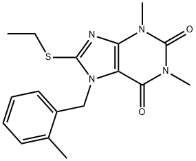 8-(ethylsulfanyl)-1,3-dimethyl-7-(2-methylbenzyl)-3,7-dihydro-1H-purine-2,6-dione Struktur