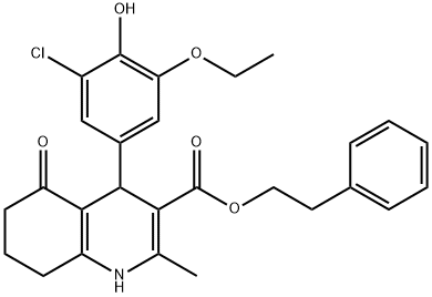 2-phenylethyl 4-(3-chloro-5-ethoxy-4-hydroxyphenyl)-2-methyl-5-oxo-1,4,5,6,7,8-hexahydro-3-quinolinecarboxylate Struktur