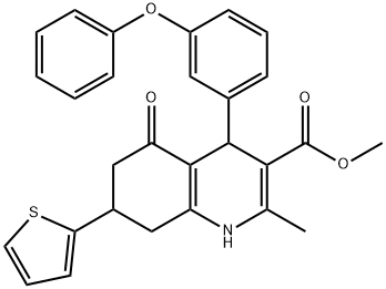 methyl 2-methyl-5-oxo-4-(3-phenoxyphenyl)-7-(2-thienyl)-1,4,5,6,7,8-hexahydro-3-quinolinecarboxylate Struktur