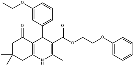 2-phenoxyethyl 4-(3-ethoxyphenyl)-2,7,7-trimethyl-5-oxo-1,4,5,6,7,8-hexahydro-3-quinolinecarboxylate Struktur