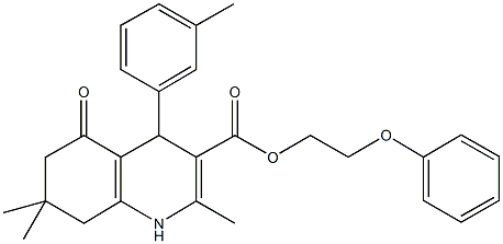 2-phenoxyethyl 2,7,7-trimethyl-4-(3-methylphenyl)-5-oxo-1,4,5,6,7,8-hexahydro-3-quinolinecarboxylate Struktur