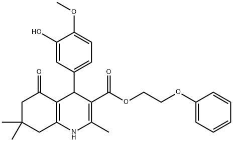 2-phenoxyethyl 4-(3-hydroxy-4-methoxyphenyl)-2,7,7-trimethyl-5-oxo-1,4,5,6,7,8-hexahydroquinoline-3-carboxylate Struktur