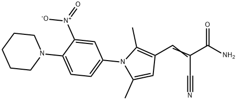 2-cyano-3-{1-[3-nitro-4-(1-piperidinyl)phenyl]-2,5-dimethyl-1H-pyrrol-3-yl}acrylamide Struktur