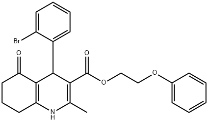 2-phenoxyethyl 4-(2-bromophenyl)-2-methyl-5-oxo-1,4,5,6,7,8-hexahydro-3-quinolinecarboxylate Struktur