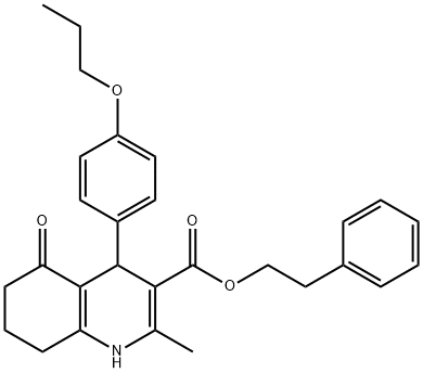 2-phenylethyl 2-methyl-5-oxo-4-(4-propoxyphenyl)-1,4,5,6,7,8-hexahydro-3-quinolinecarboxylate Struktur