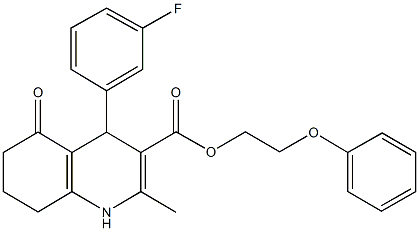 2-phenoxyethyl 4-(3-fluorophenyl)-2-methyl-5-oxo-1,4,5,6,7,8-hexahydro-3-quinolinecarboxylate Struktur