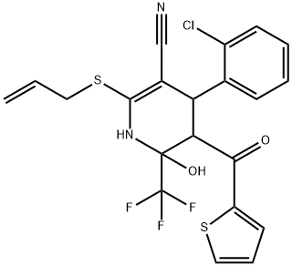 2-(allylsulfanyl)-4-(2-chlorophenyl)-6-hydroxy-5-(2-thienylcarbonyl)-6-(trifluoromethyl)-1,4,5,6-tetrahydro-3-pyridinecarbonitrile Struktur