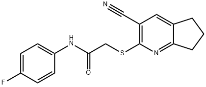 2-[(3-cyano-6,7-dihydro-5H-cyclopenta[b]pyridin-2-yl)sulfanyl]-N-(4-fluorophenyl)acetamide Struktur