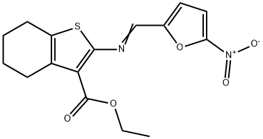 ethyl 2-[({5-nitro-2-furyl}methylene)amino]-4,5,6,7-tetrahydro-1-benzothiophene-3-carboxylate Struktur